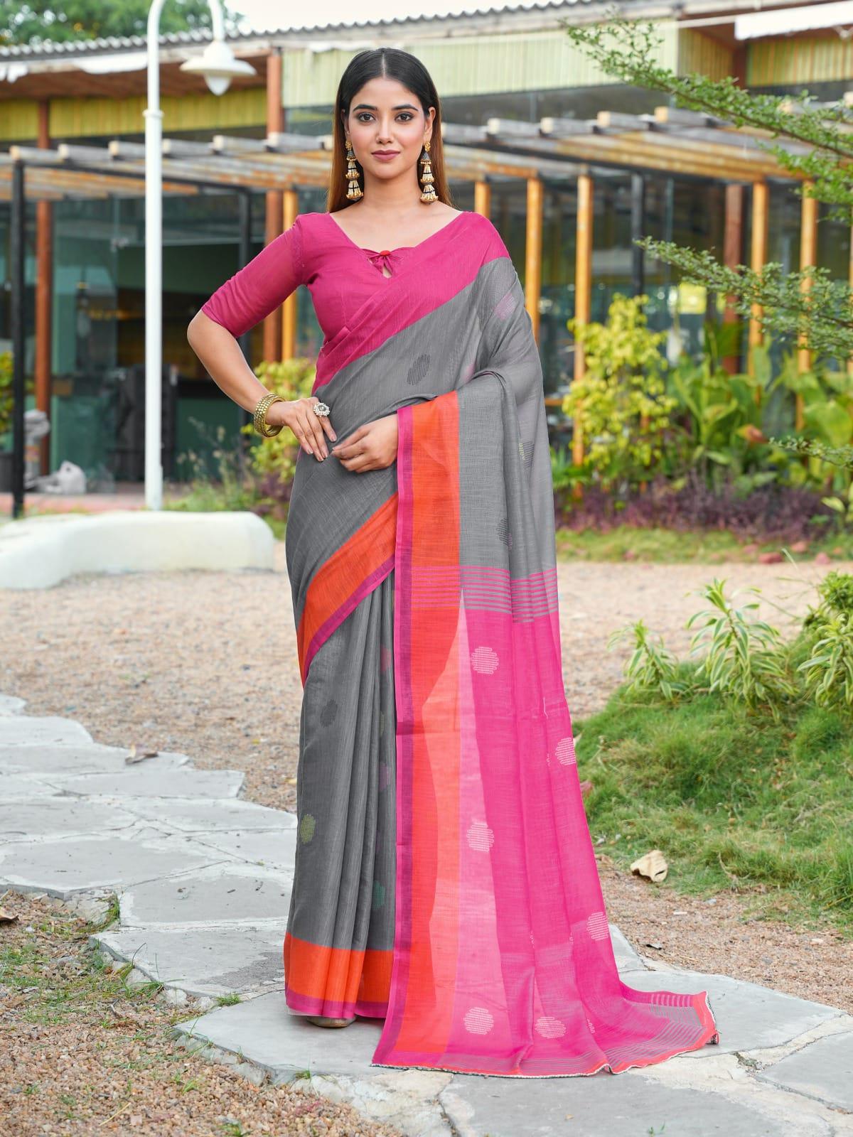 Linen Digital Print Saree - Design 2