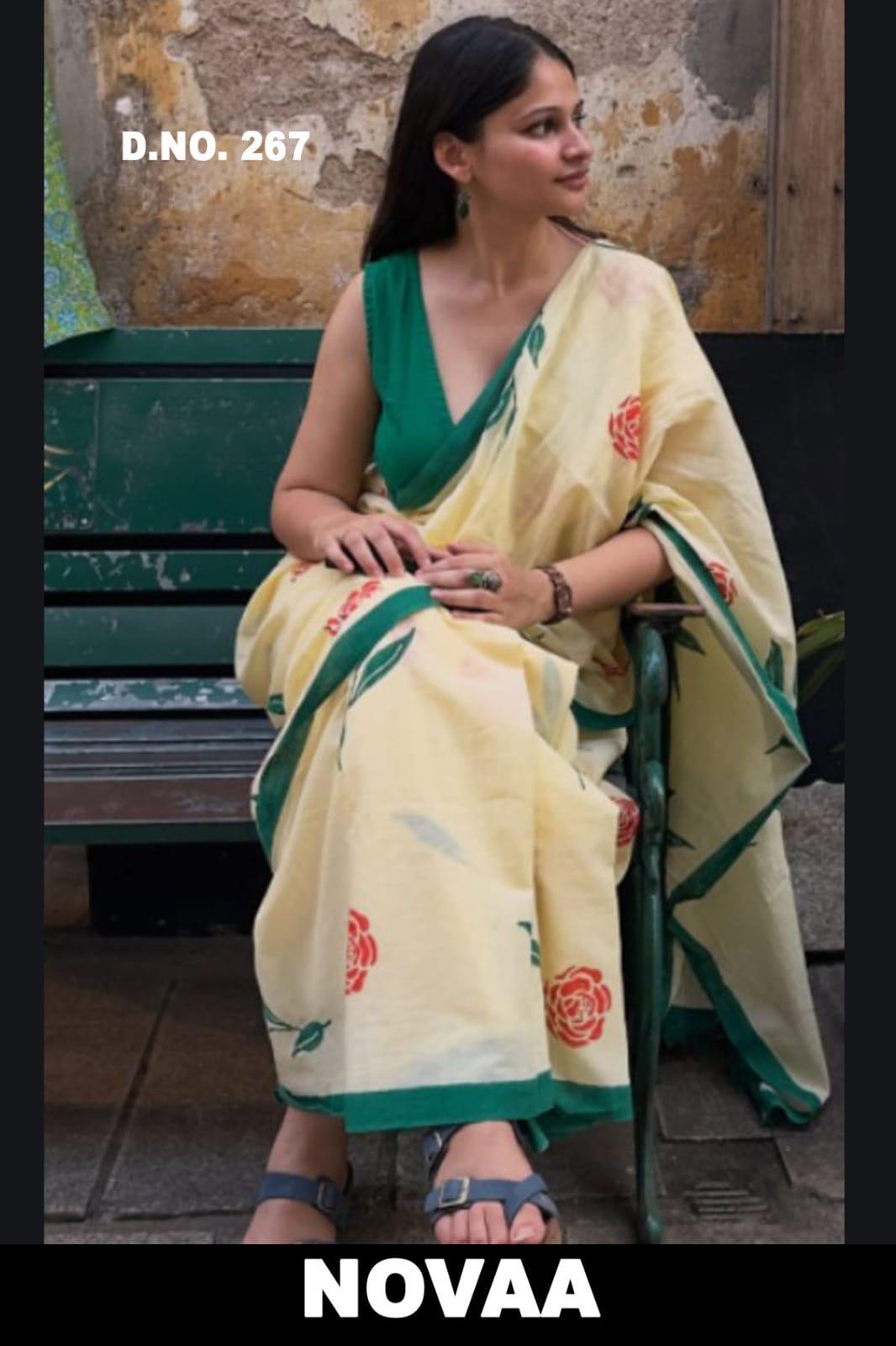 Linen Digital Print Saree - Design 6