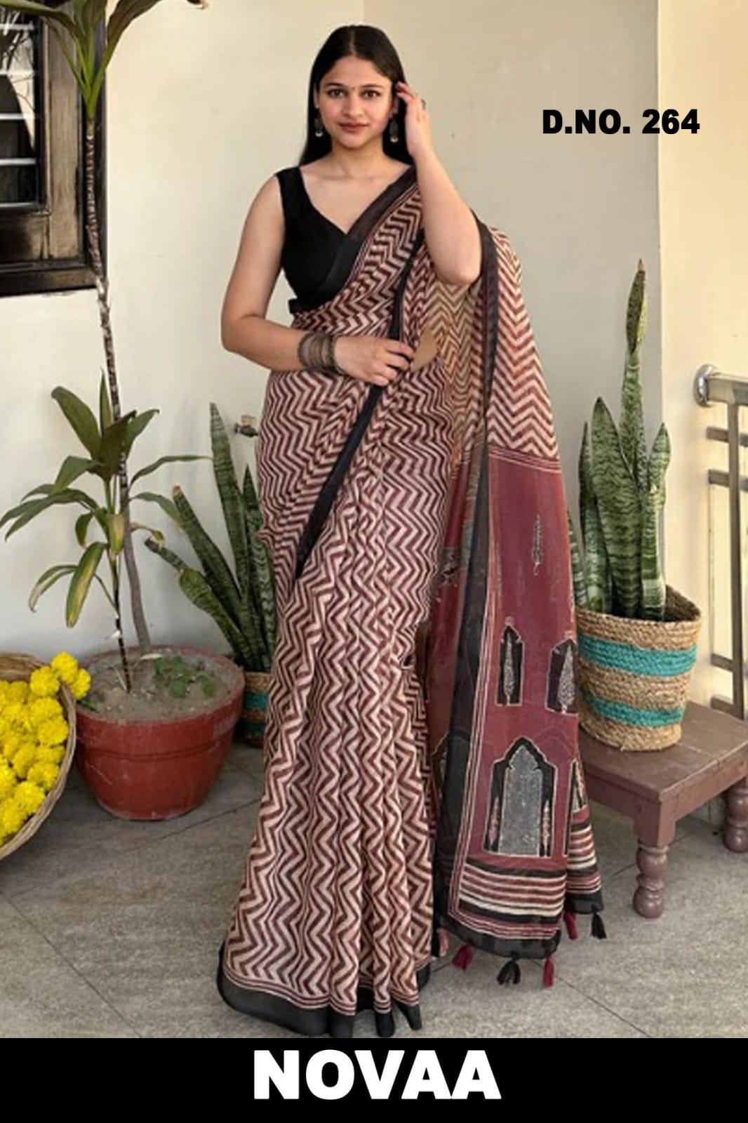 Linen Digital Print Saree - Design 10