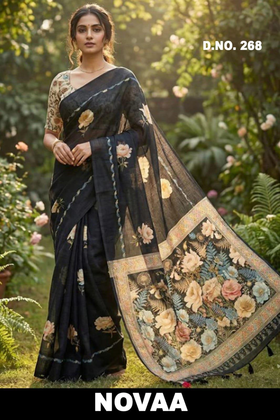 Linen Digital Print Saree - Design 13