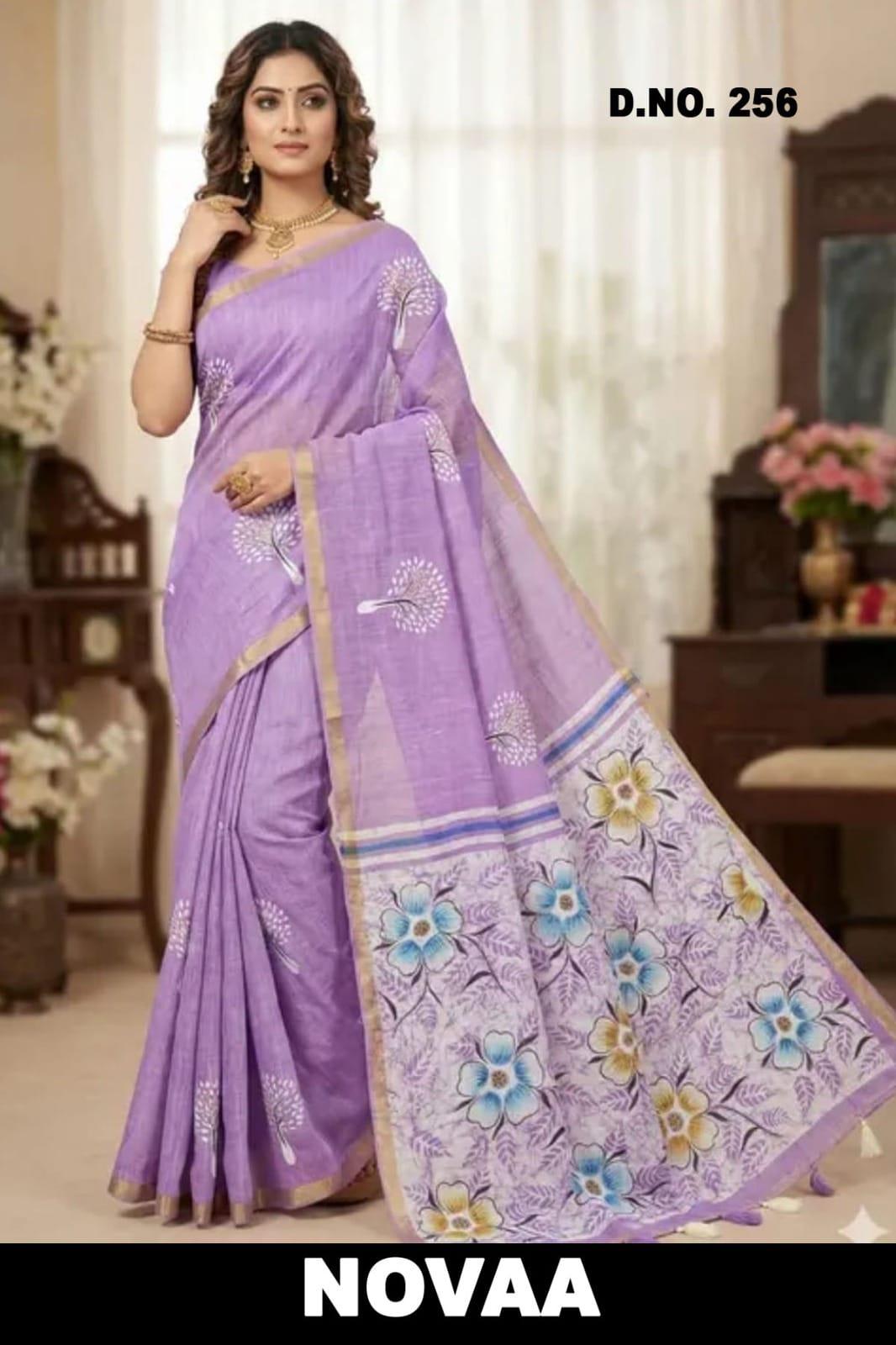 Linen Digital Print Saree - Design 15