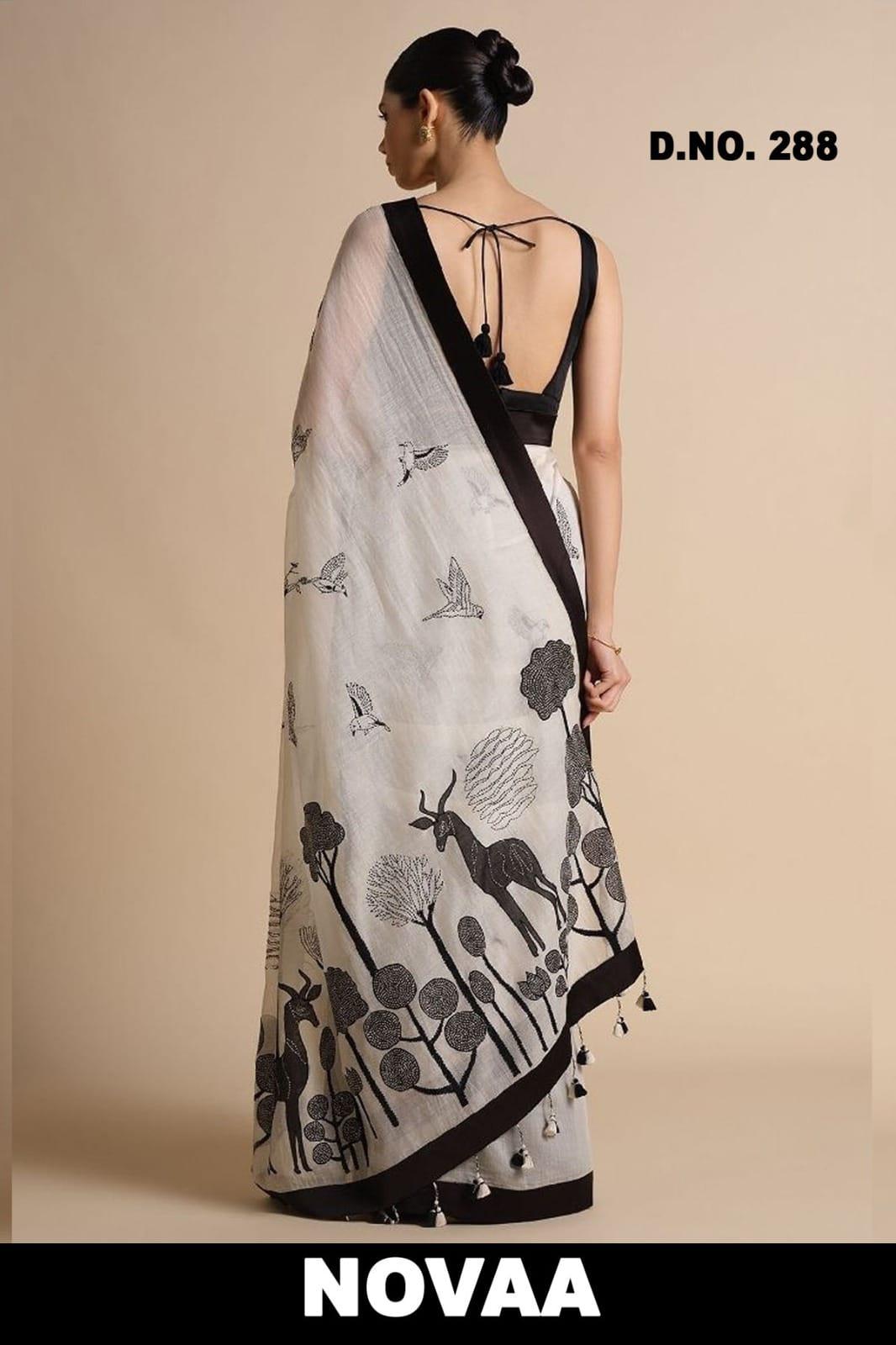 Linen Digital Print Saree - Design 18