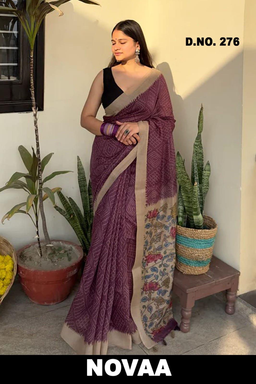 Linen Digital Print Saree - Design 20