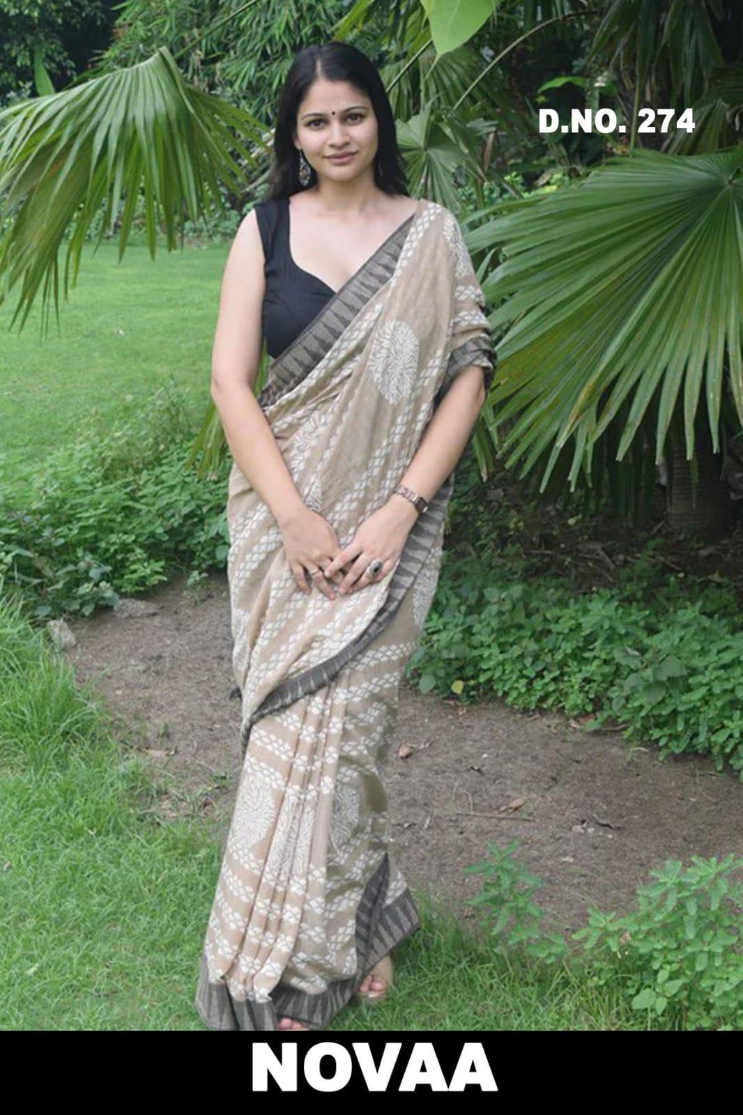 Linen Digital Print Saree - Design 21
