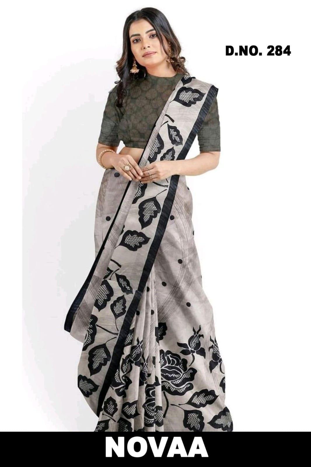 Linen Digital Print Saree - Design 22