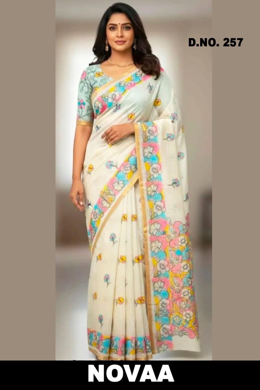 Linen Digital Print Saree - Design 23