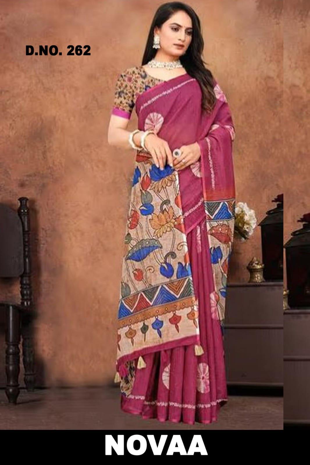 Linen Digital Print Saree - Design 25