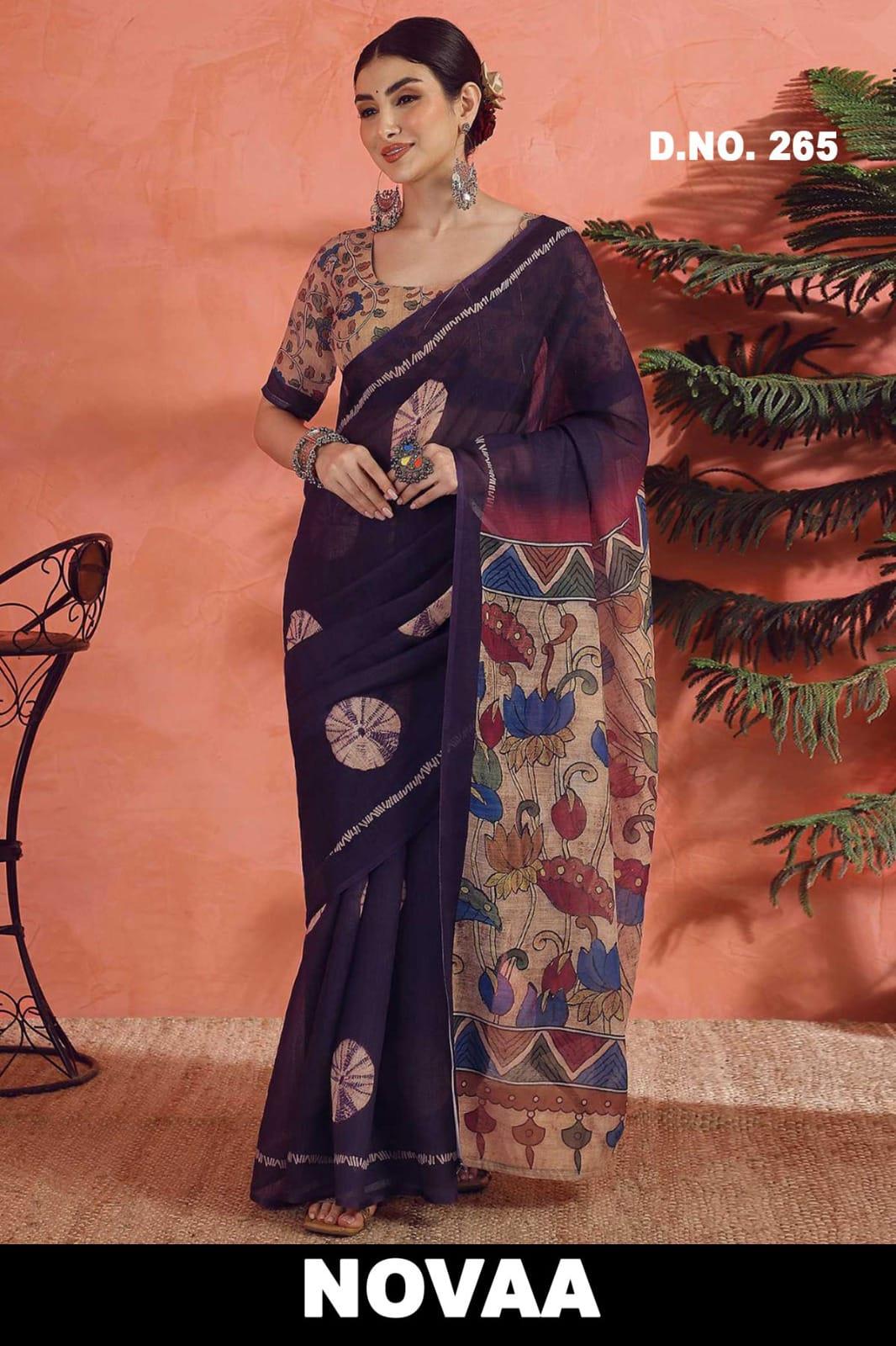 Linen Digital Print Saree - Design 26