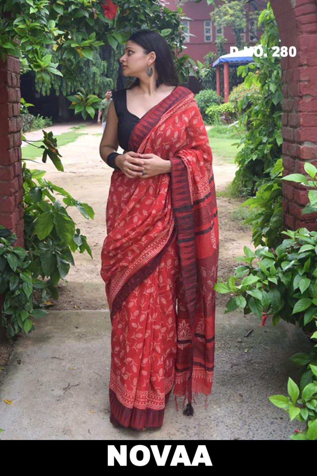 Linen Digital Print Saree - Design 36