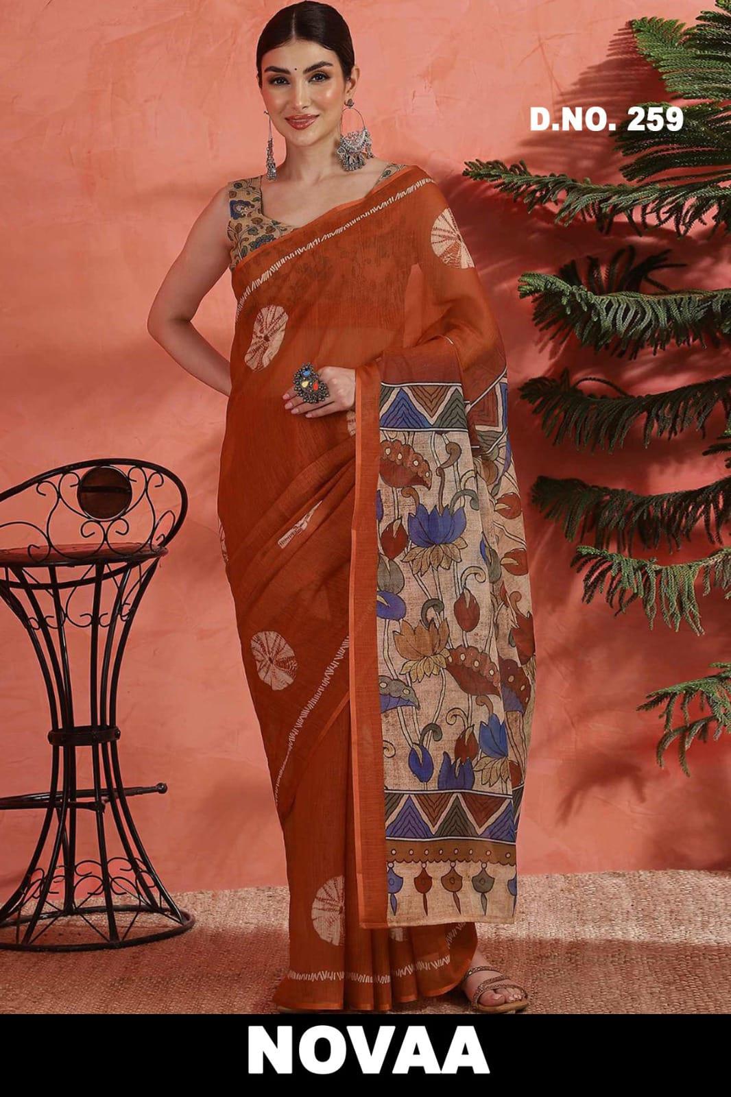 Linen Digital Print Saree - Design 37