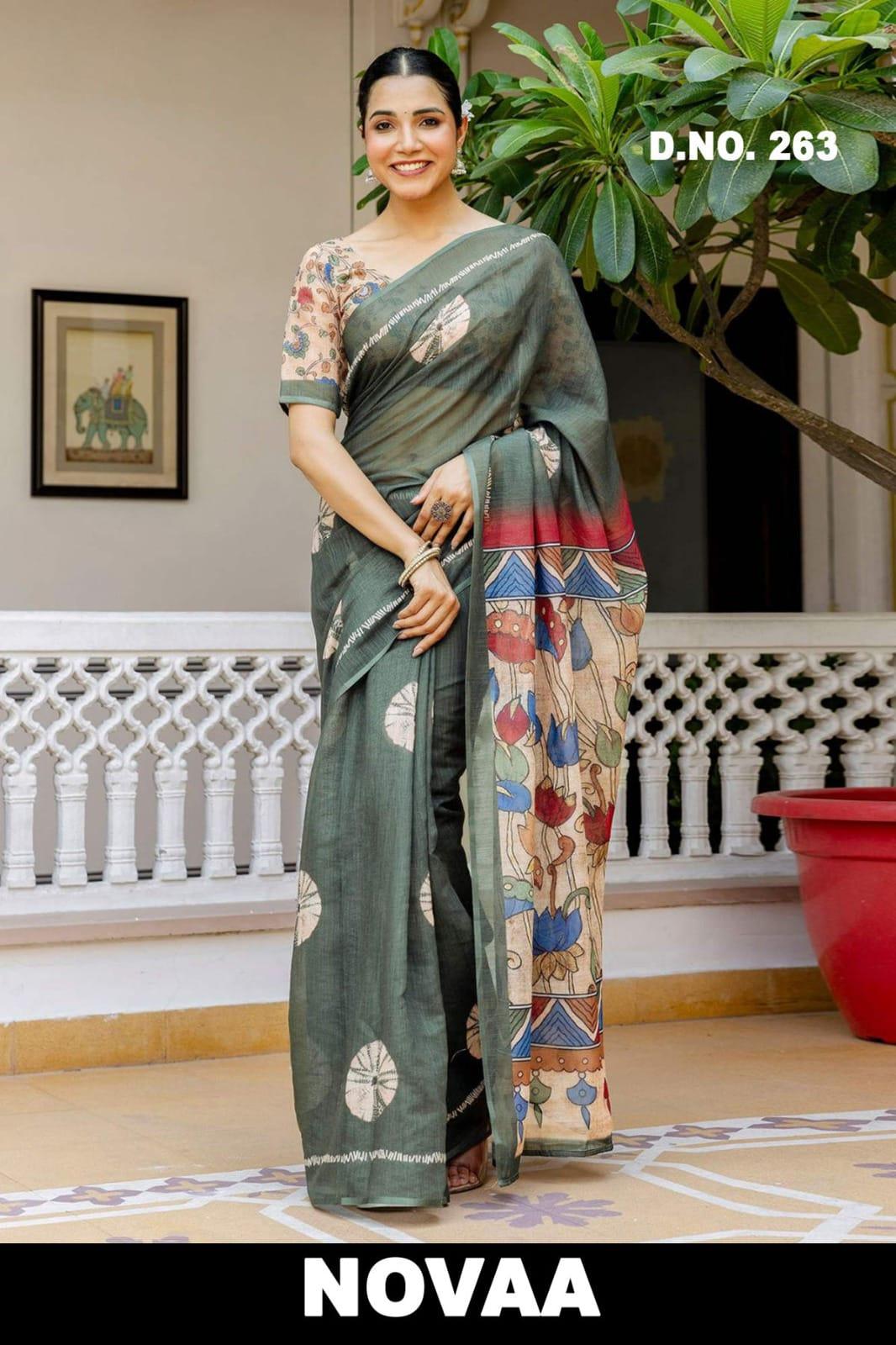 Linen Digital Print Saree - Design 40