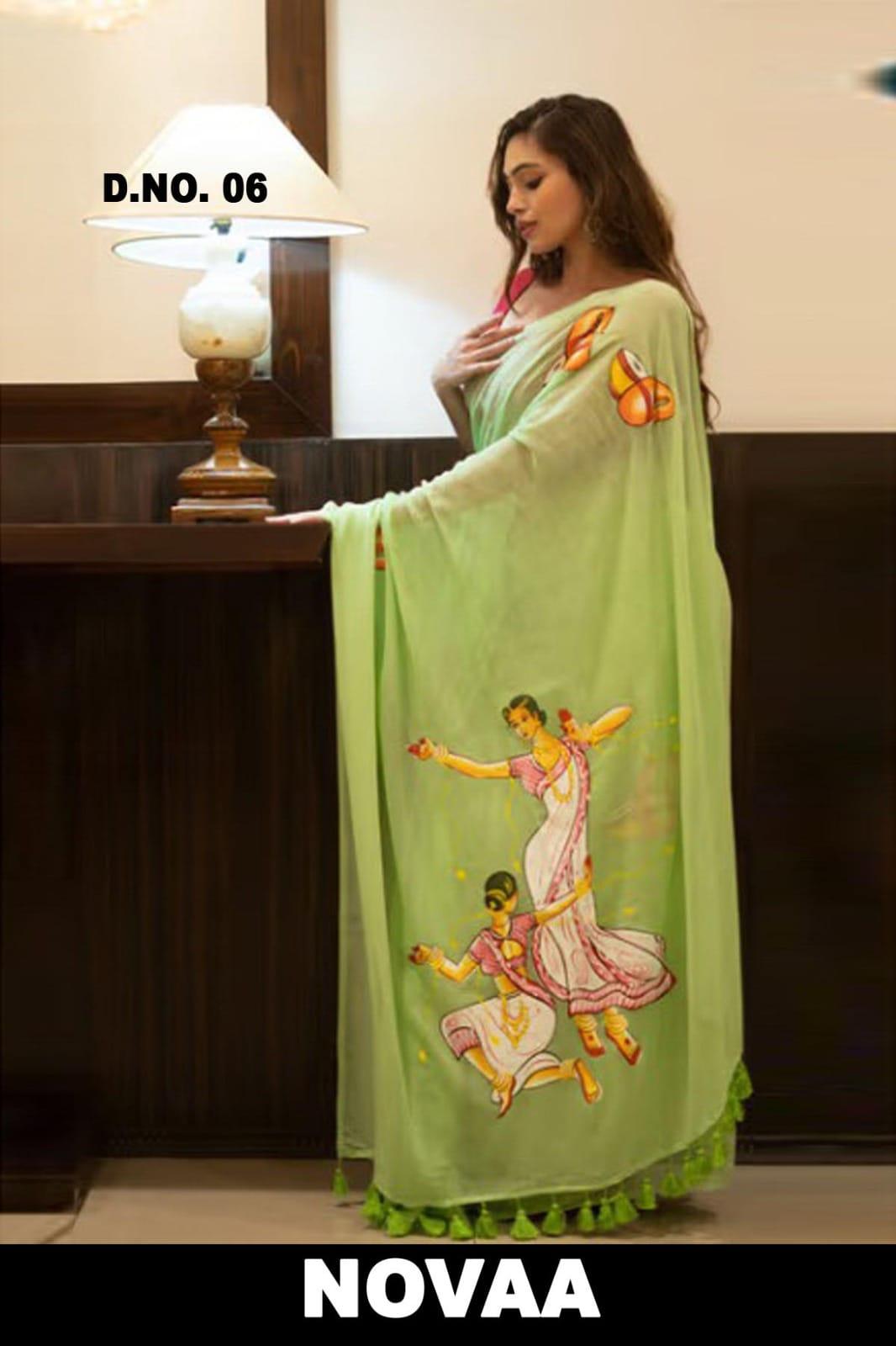 Linen Digital Print Saree - Design 42