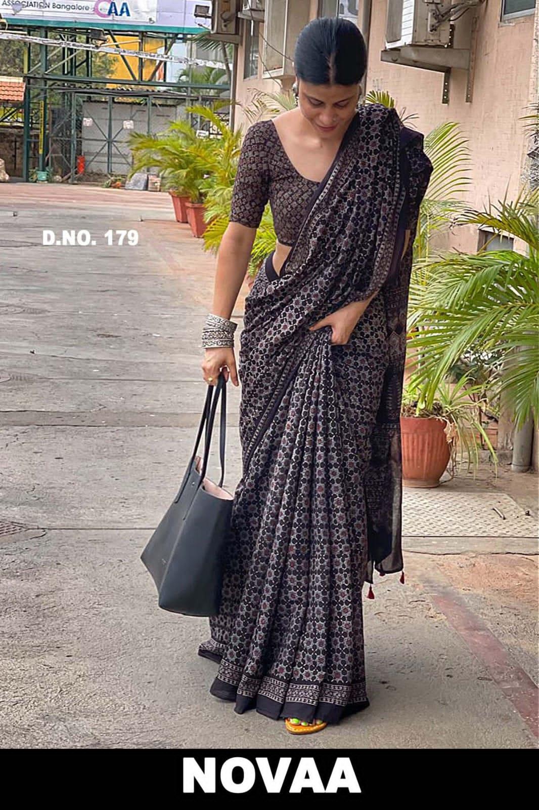 Linen Digital Print Saree - Design 47