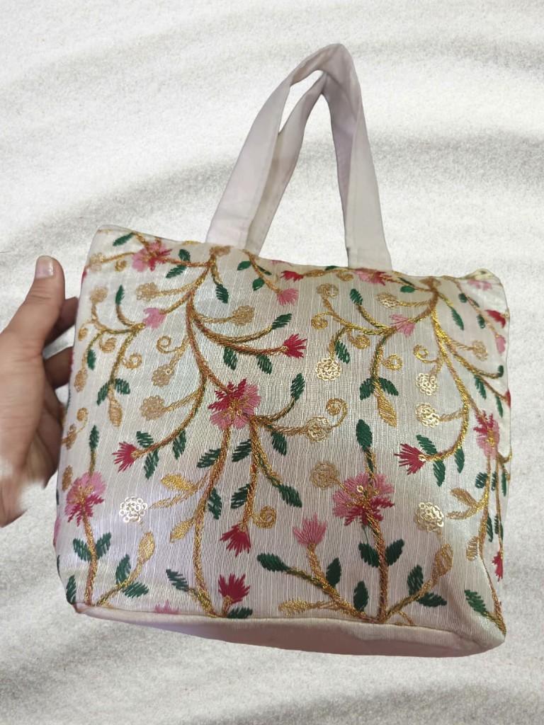 Gold Vine Floral Embroidered Tote