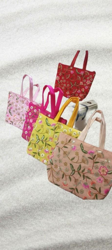 Floral Embroidered Mini Totes — Five Colours