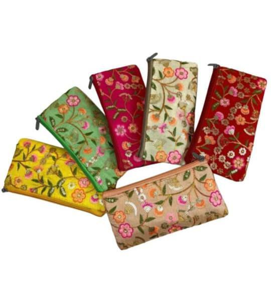 Floral Embroidered Zip Pouch — Six Colours