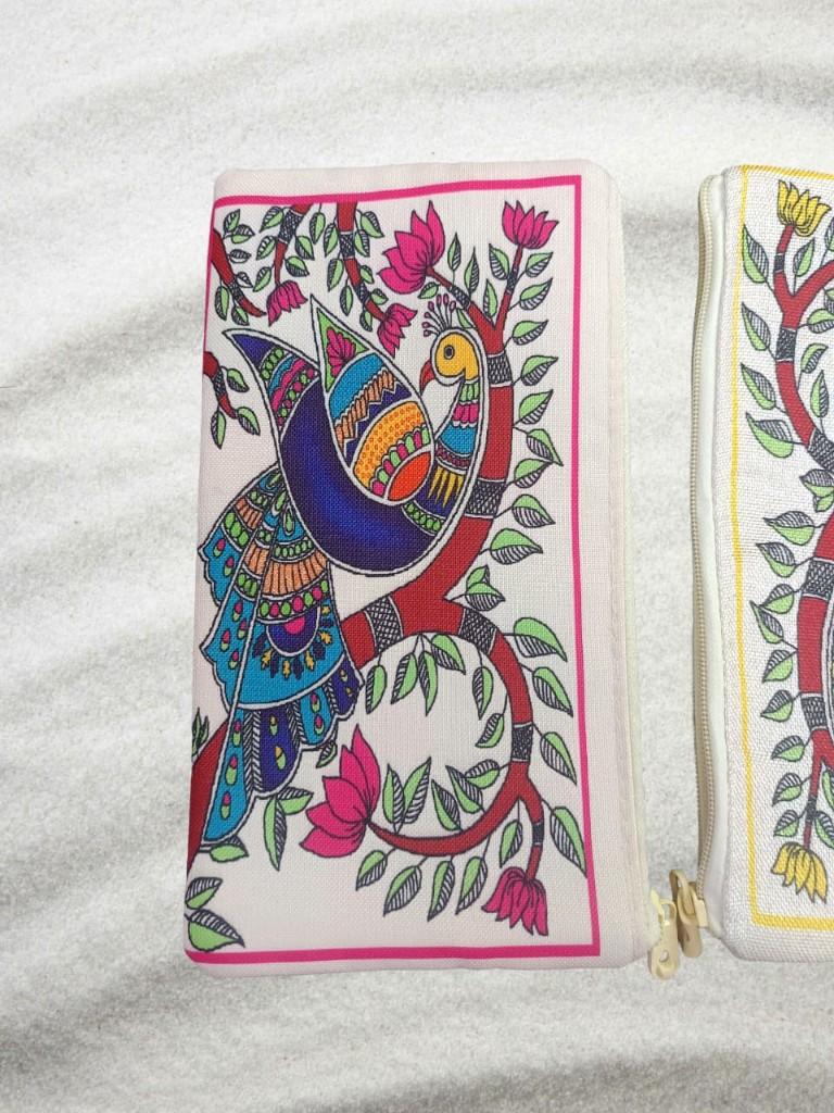 Madhubani-Style Folk Art Canvas Pouches