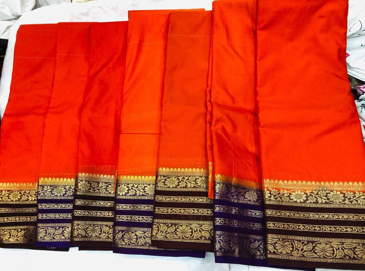 Mysore Crepe Saree with Gold Zari Border — Design 2 — photo 1 of 2