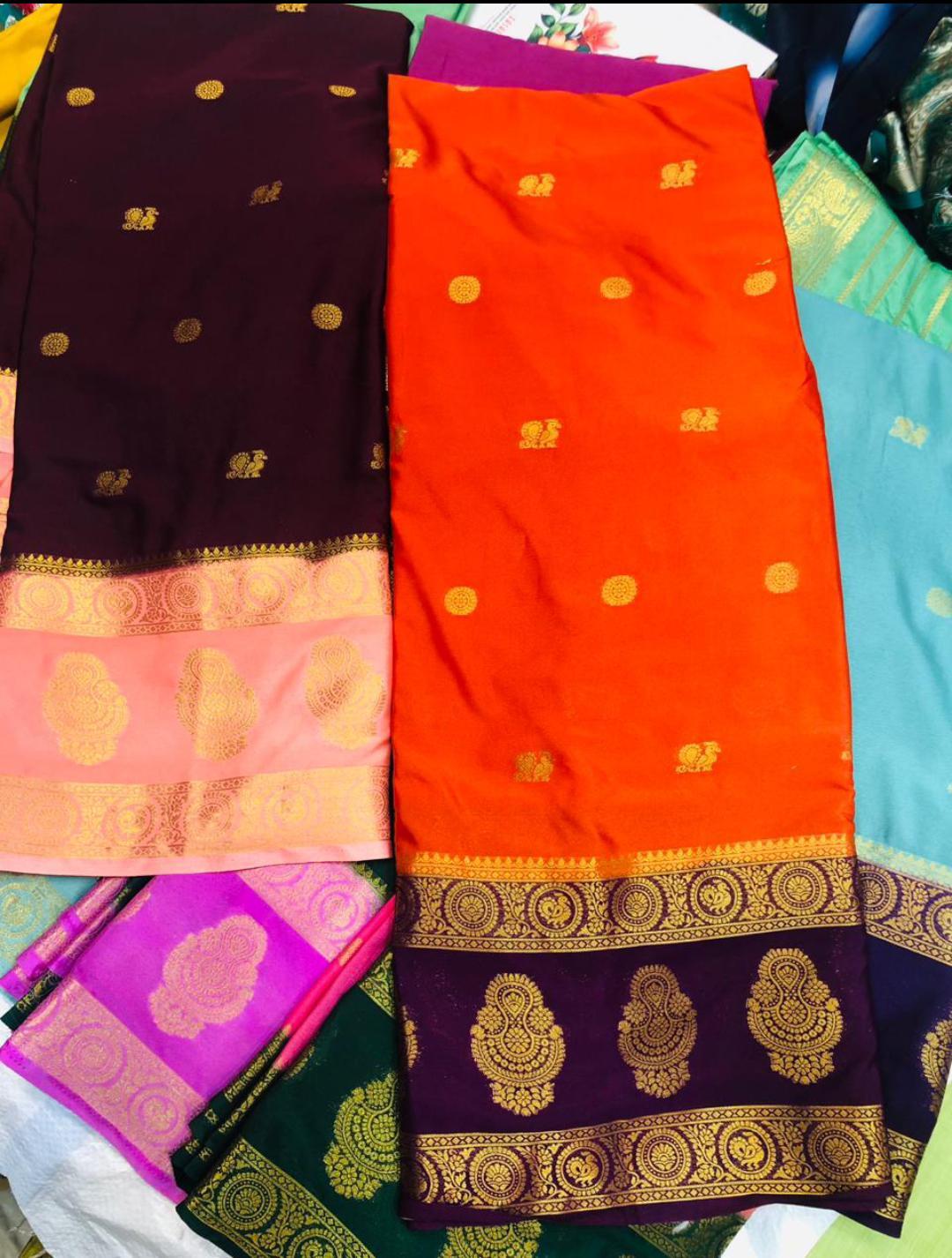 Mysore Crepe Saree with Gold Zari Border — Design 4 — photo 1 of 3