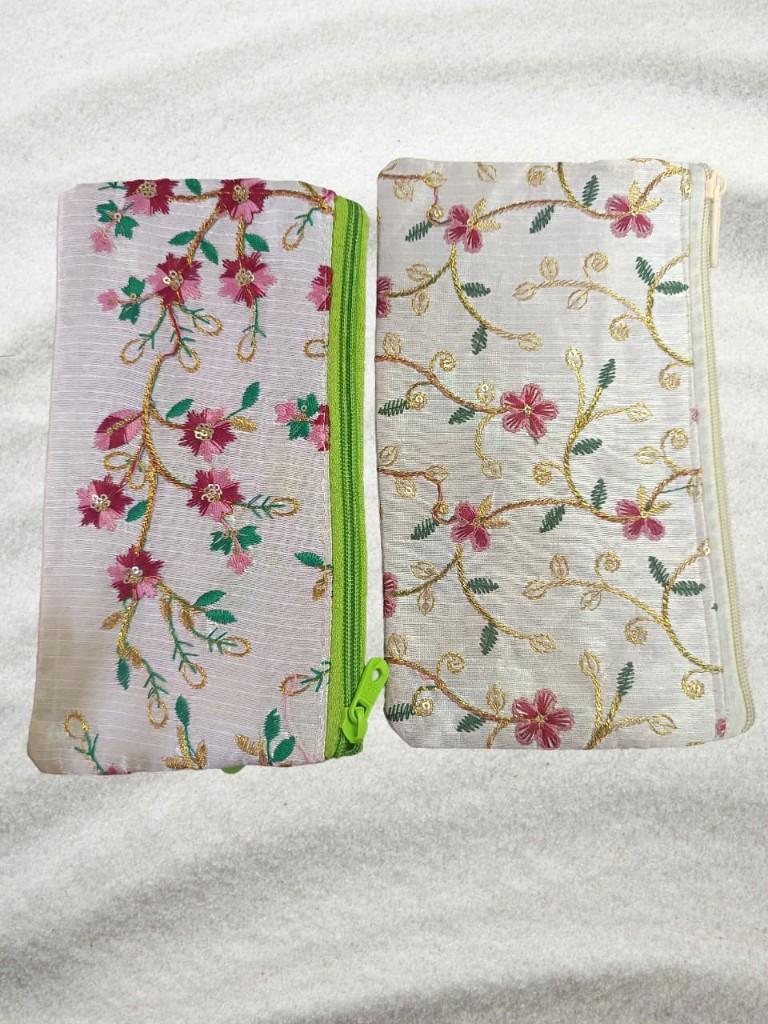 Silk Floral Embroidered Pouch — Duo
