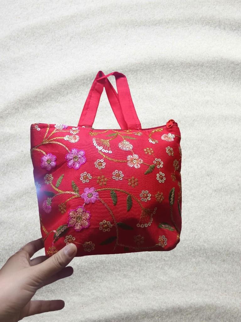 Red Floral Handbag with Sequin Detail