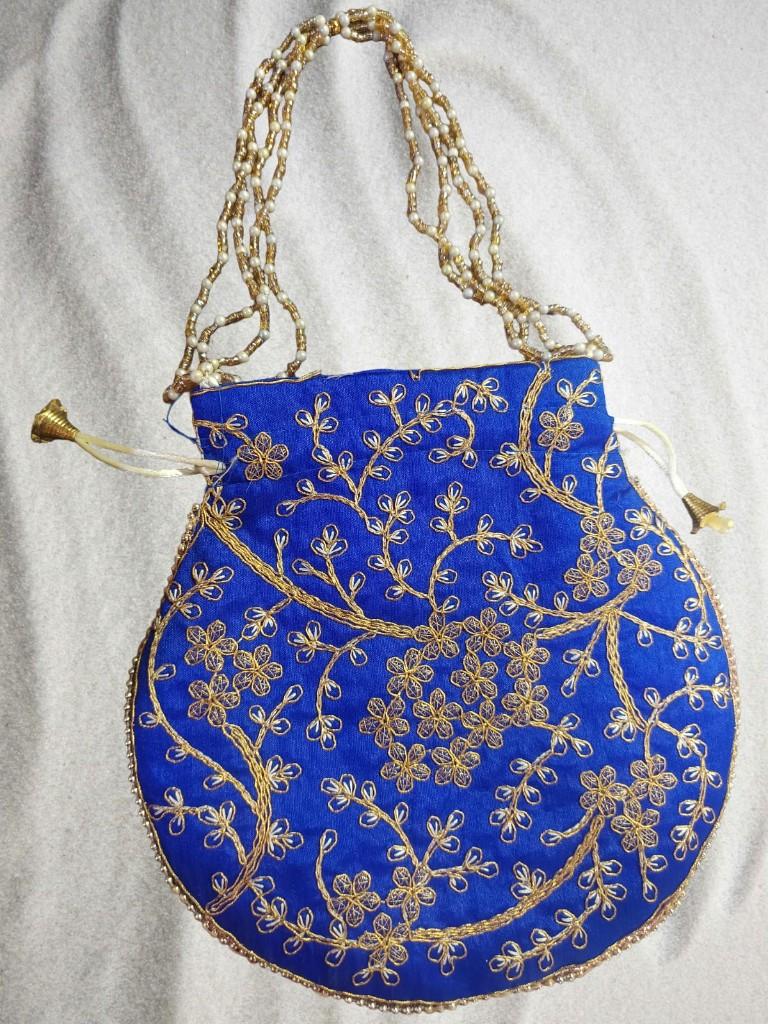 Royal Blue Gold-Embroidered Potli Bag